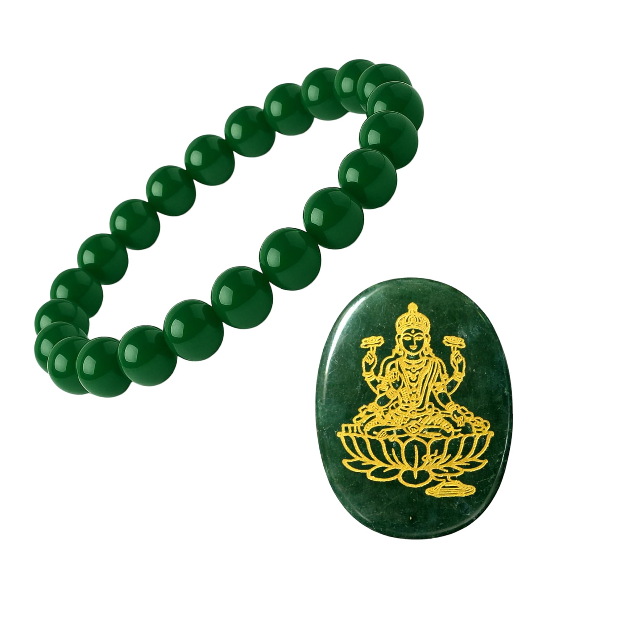 Smart Bracelet スマートブレスレット グリーン Serein Green Jade Bracelet with Laxmi Zibu Coin 8mm Beaded
